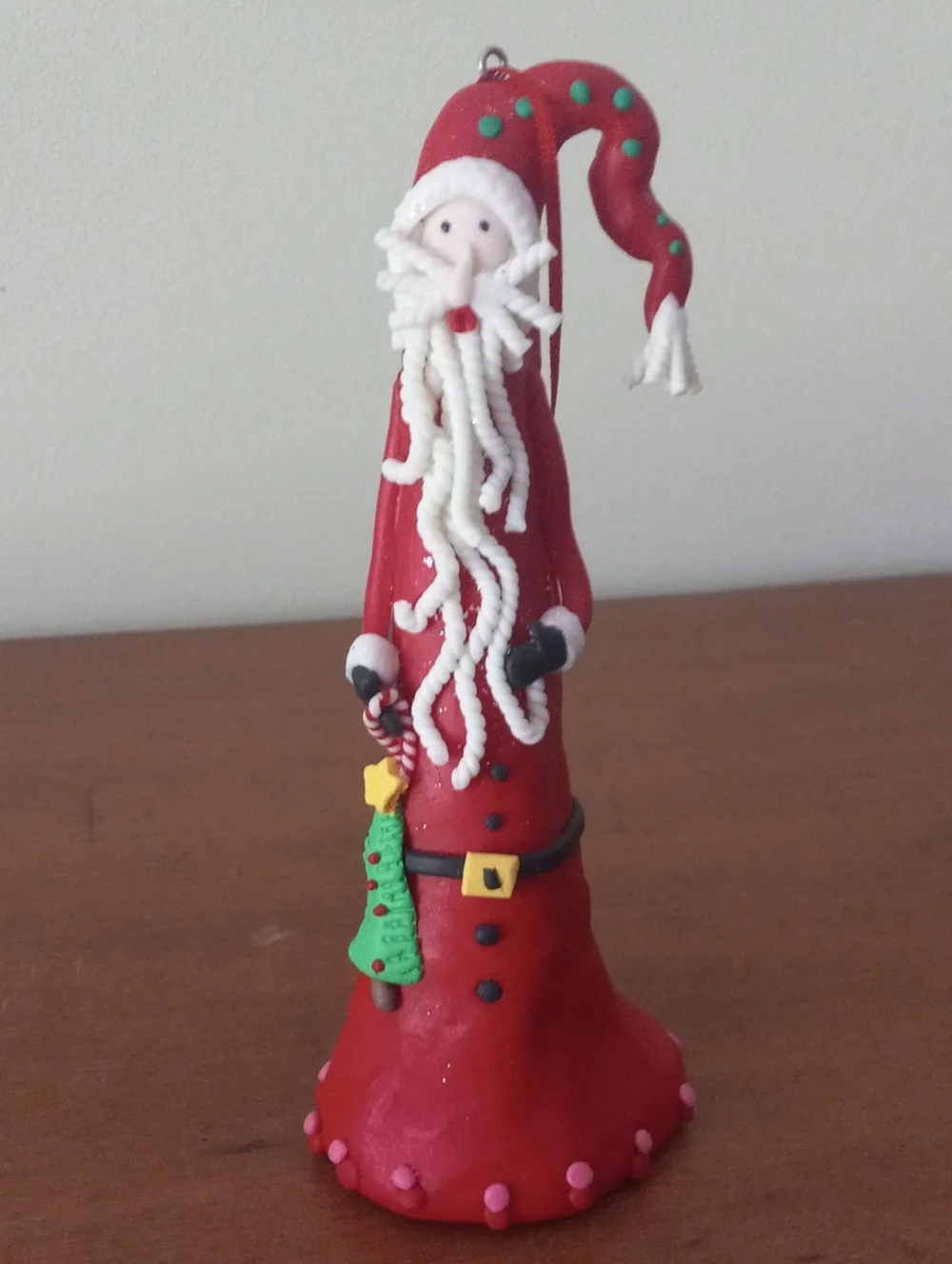Whimsical Polymer Clay Tall Skinny Cone Santa Figurine Ornament